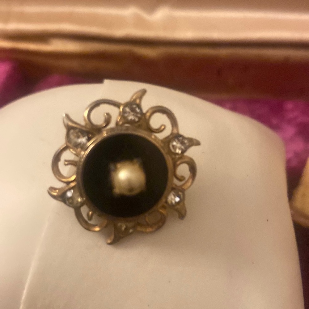 Black onyx and pearls/diamonds screw back earrings